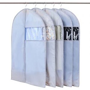 5pcs Housse Vetements à Suspendre Fenêtre Transparente Visible Housse Vetement Transport Voyage Anti Poussière Etanche Mite Humidité 60x100cm Gris