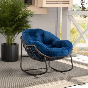 Hauss Spole - Rocking chair, avec coussin, balancoire, chaise longue de chambre à coucher, capacité de charge 113 kg, acier bleu foncé