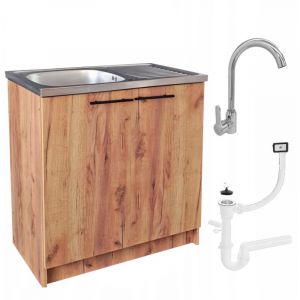 Stamar - Meuble de cuisine sous &eacute;vier - 80 cm - Ch&ecirc;ne dor&eacute; - Ensemble complet - Design &eacute;l&eacute;gant