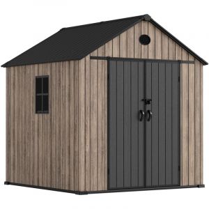 Hoggar &ndash; Abri de jardin en r&eacute;sine 5,02 m&sup2; Oak O50 &ndash; Sol inclus &ndash; Fen&ecirc;tre lat&eacute;rale &ndash; Effet bois premium &ndash; Double porte large &ndash; Protection UV et