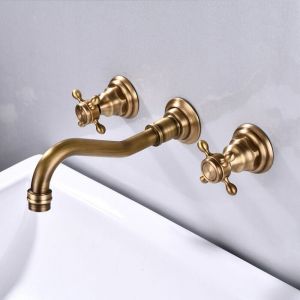 Ymyny - Robinet mitigeur mural pour lavabo de salle de bain 3 trous -couleur antique