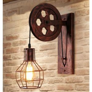 Fei Yu - Applique Murale Industrielle Poulie Vintage Lampe de Mur Luminaire Intérieur pour Chambre Salon Restaurant,Laiton