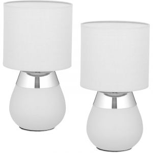 Lampe de chevet, lot de 2, abat-jour, douille E14, c&acirc;ble, h x d : 32 x 18 cm, pour la chambre, gris et argent&eacute; - Relaxdays
