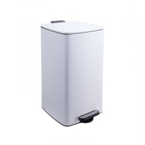 Relaxdays Poubelle de cuisine 30 L, fermeture amortie, seau amovible, m&eacute;tal mat, poubelle carr&eacute;e &agrave; p&eacute;dale, blanche