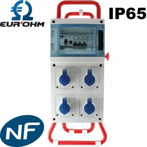 Eur Ohm - Coffret de chantier monophasé 4 prises 16A étanche IP65 - avec ou sans pietement - IP65 - 4PC Mono 16A - Voyant et Arrêt Urgence - avec