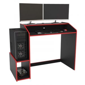 Miroytengo - Table Gamer Legend Noir et Rouge Style Moderne 116 cm 1 Étagère avec Loft pour Écran Mélamine
