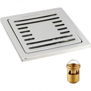 Siphon de sol, siphon de sol vertical, carré, anti-odeur, en acier inoxydable, 100 x 100 mm, pour salle de bain, jardin, buanderie, cuisine