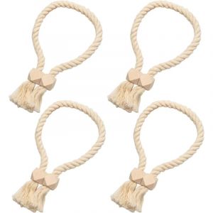 Embrasse rideau magn&eacute;tique 4 pi&egrave;ces 60 cm, attache aimant&eacute;e, coton tress&eacute; main, design beige