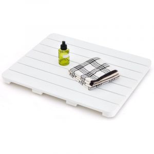 Caillebotis de Douche Antidérapant, Tapis de Bain Douche en Bambou, Tapis de Sol à Lattes, 60x48x4,5cm, Blanc - Goplus