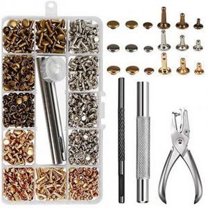 300 ensembles de rivets en cuir Rivets &agrave; double capuchon Rivets tubulaires en m&eacute;tal avec pince &agrave; poin&ccedil;onner Ensemble d'outils de fixation pour