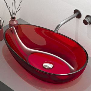 Mai & Mai Vasque &agrave; Poser Ovale Rouge Lavabo de R&eacute;sine Transparente &Eacute;vier Salle de Bain Lave Mains sans Trop-Plein 60x36x14cm Coloria04