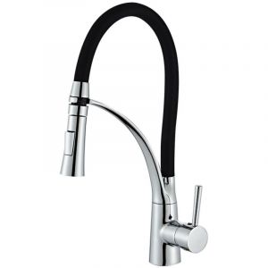 Mitigeur Cuisine, Robinet Cuisine Douchette, Flexible Robinet avecTuyau en Silicone Noir, Cuivre Solide, PEX Tuyau, Chrome.