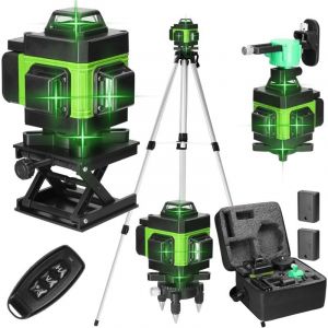 Niveau laser 4 x 360°,Niveau laser 4D 16 lignes auto-nivelant,2400mAh x 2 piles,Niveau laser vert Étanche et anti-poussière,Niveaux laser avec