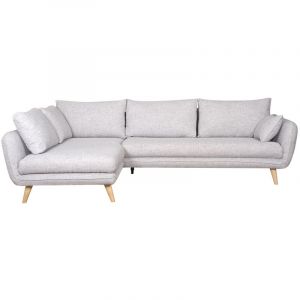 Miliboo - Canap&eacute; d'angle gauche scandinave 5 places en tissu gris clair chin&eacute; et bois clair creep