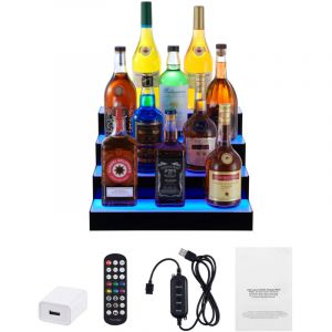 Mophorn - Pr&eacute;sentoir &agrave; bouteilles d'alcool &eacute;clair&eacute; par led, &eacute;tag&egrave;re de bar commerciale &agrave; 4 niveaux de 16 pouces, support de casier &agrave; whisky &agrave; 4