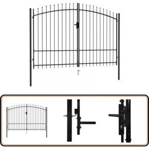 Portillon double porte avec dessus &agrave; pointe Acier 3x2 m Noir - Portail De Jardin - Portillon - Cl&ocirc;ture - Barriere De Jardin - Portail Aluminium