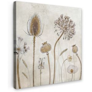 TABLEAU SUR TOILE Fleurs - Aquarelle - Nature morte - Brun - Vintage Tableau Chambre Adulte 90x90 cm