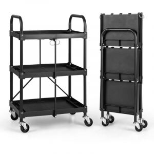 Chariot à outils pliant à 3 niveaux avec roues universelles 4 rainures et mains courantes servante d’atelier charge 45 kg noir