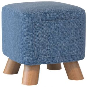 Petit Pouf , Repose-Pieds, Ottomane Carr&eacute; avec Pieds en Bois Stable, Tabouret Bas, Tabouret de Canap&eacute; pour Salon, Chambre &agrave; Coucher, 28 &times; 21 CM Bleu