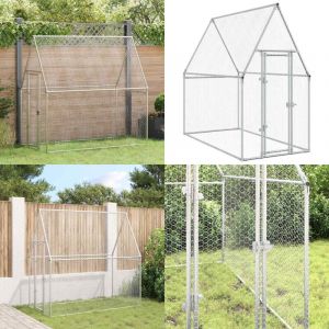 Cage pour poules argent&eacute; 200x100x190 cm acier galvanis&eacute; - Poulailler - Abri Pour Animaux - Cage Pour Poules - Poule - Canard - Home & Living