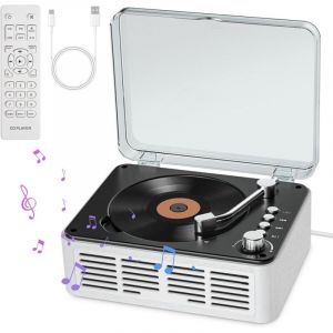 Lecteur CD Bluetooth portable avec t&eacute;l&eacute;commande - Lecteur CD r&eacute;tro blanc avec haut-parleur Hi-Fi