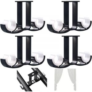 4 pièces supports pour rideaux doubles Tringle à rideaux en métal robuste Support de rideaux pour montage au plafond (noir)