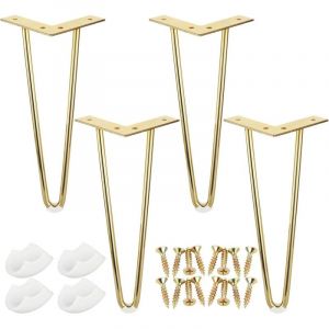 Lot de 4 pieds de table, 30 cm, avec vis, en m&eacute;tal dor&eacute;, &agrave; 2 barres, pour table basse, meuble IKEA, penderie