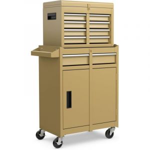 GOPLUS Servante d&rsquo;Atelier avec Coffre Amovible, 28 x 59 x 102CM, Caisse &agrave; Outils Roulant avec 5 Tiroir Verrouillable & Armoire &agrave; &Eacute;tag&egrave;re R&eacute;glable,