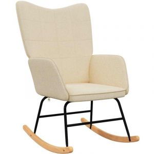 Décoshop26 - Fauteuil à bascule d'allaitement rembourré relax pour salon en tissu crème DEC028913