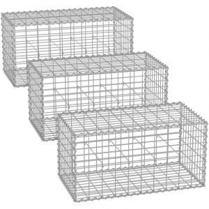 Lot de 3 Gabions pour Pierre, 100 x 50 x 50cm, cloture gabion, Cage en M&eacute;tal, Panier &agrave; Pierre, Maille 5 x 10 cm, Galvanis&eacute;, Mur, Paterre, D&eacute;coration