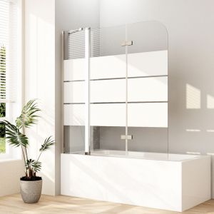 WDWRITTI Pare-baignoire 140 x 140 cm, 3 pi&egrave;ces, pliable, ray&eacute; Paroi de douche pour baignoire avec segment fixe Paroi de douche en verre de s&eacute;curit&eacute;