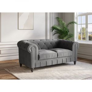 Canap&eacute; 2 places velours Gris CHESTERFIELD
