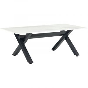 Table Basse IXE M&eacute;tal Chrome Plateau Verre Tremp&eacute; Marbr&eacute; Blanc 120x60x45cm