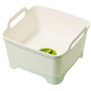 Lavage et &eacute;gouttage - Cuvette d'&eacute;vier de cuisine en plastique avec poign&eacute;e et couvercle de vidange (blanc)