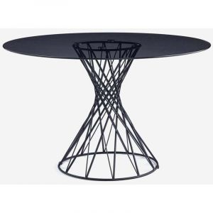 Table ronde design moderne en verre noir 120cm pour salon Naji