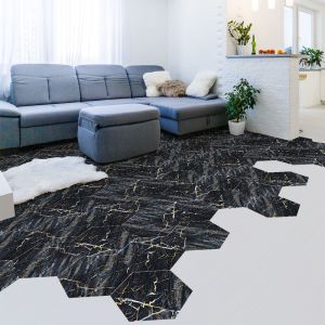 Ambiance-sticker - Stickers Sol Anti-d&eacute;rapant avec Protection - marbre hexagones sol palermo - 60x135cm-10stickershexagones30x26cm