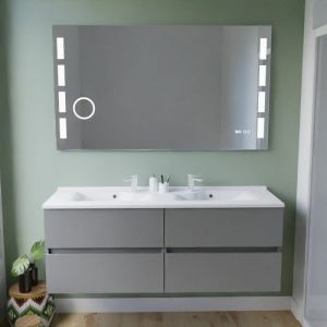 Meuble double vasque inox 140 cm rosinox + miroir led Excellence- Gris- Plan vasque en