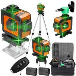 Ej.Life Niveau Laser 4D 16 Lignes - Autonivelant ±3° - Plateforme Magnétique & Télécommande - 2x Piles Lithium Incluses - Orange (BTP, Carrelage,