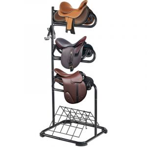 VEVOR Support de Selle Cheval, Porte-selle Anglais Western Autoportant, Niveaux Rotatifs, Rangement de Couverture et Coussin, pour Materiels Chevaux
