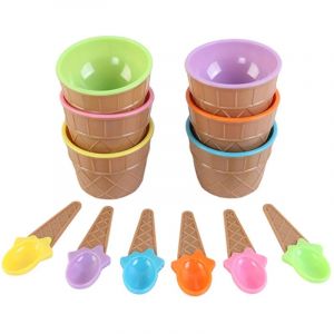 Pot &agrave; glace/yaourt en plastique avec cuill&egrave;re, bol &agrave; dessert, ensemble de cuill&egrave;res et bol &agrave; glace, couleur al&eacute;atoire