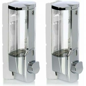 Distributeur de Savon 2X pour Montage Mural - Distributeur de Savon Mural, Rechargeable - Distributeur de Savon pour Gel Douche et shampoing (chrom&eacute;)