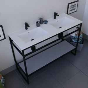 Meuble salle de bain structura 120 cm avec plan double vasque- C&eacute;ramique - Gris