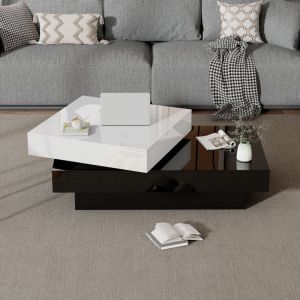 Neche - Table basse noir et blanc moderne avec surface brillante,Plateau Tournant,103 x 60 x 35.5 cm,Charge 30kg