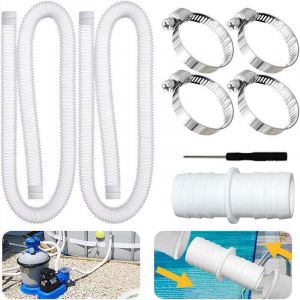 Lot de 2 Tuyaux de Piscine 32 mm , Avec 4 Clips de S&eacute;curit&eacute; et 1 Raccord de Tuyau, Tuyau de Piscine de 150 cm et 32 mm, Pour Pompe de Filtration et