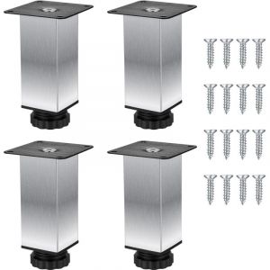 4 Pcs Pied de Meuble, 15cm Pieds de Meuble, Pied de Meuble Reglable 0-12 mm, Pied R&eacute;glable en Acier Inox, Pieds R&eacute;glables en Hauteur, Pieds de Canap&eacute;