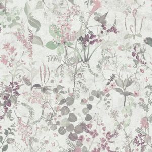 Profhome - Papier peint floral 388251 papier peint intiss&eacute; gaufr&eacute; &agrave; chaud textur&eacute; avec des ornements floraux mat blanc gris-vert rose violet nacr&eacute;