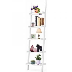 Goplus - Etagere de Rangement, Etagere Fleur,Etagere Escalier en Bois, Bibliotheque a 5 Niveaux, Meuble Murale pour Bureau, Salon, Chambre d'Etude,