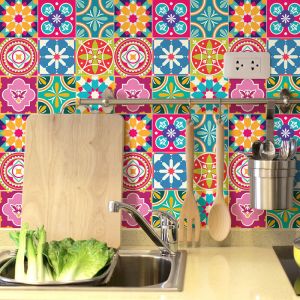 Sticker Mural Carrelage adh&eacute;sif Cuisine Salle de Bain - 9 stickers carreaux de ciment azulejos ambar - 9stickers15x15cm