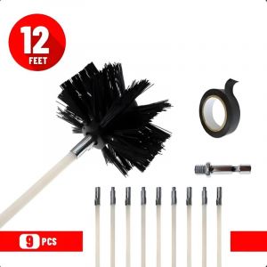 Kit de Ramonage Po&ecirc;le a Pellets, H&eacute;risson Ramonage Diam&egrave;tre 100mm, 9 Tiges de Ramonage Flexible de 410 mm, Utilisable avec Perceuse Visseuse pour
