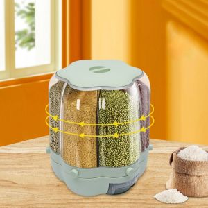 Distributeur de céréales 6 compartiments distributeur de céréales 360 rotatif récipient de céréales nourriture sèche 8kg